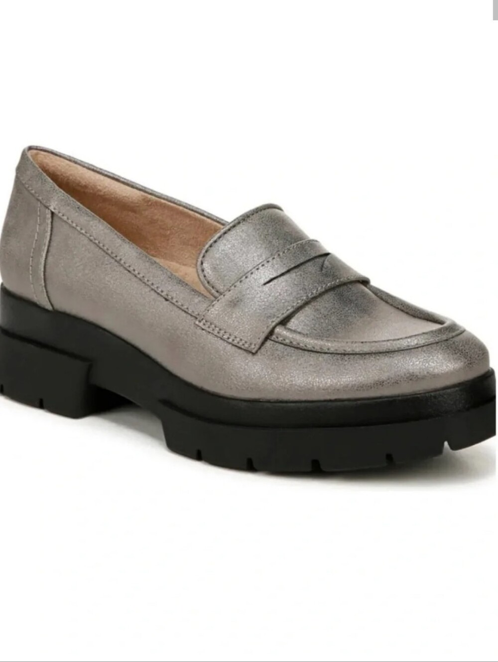 Soul Naturalizer Ophelia Gray Metalic Lug Sole Penny Loafers Size 10 W 1.76